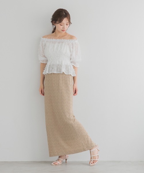 mysty woman(ミスティウーマン)の「テクスチャーカットナロースカート 128881(スカート・レディース・ブラック/パープル/オフホワイト/ピンク/ブルー系その他/イエロー系その他/ライトベージュ・FREE)」の12枚目の写真