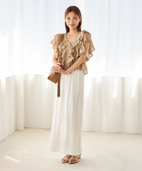 mysty woman(ミスティウーマン)の「テクスチャーカットナロースカート 128881(スカート・レディース・ブラック/パープル/オフホワイト/ピンク/ブルー系その他/イエロー系その他/ライトベージュ・FREE)」の14枚目の写真