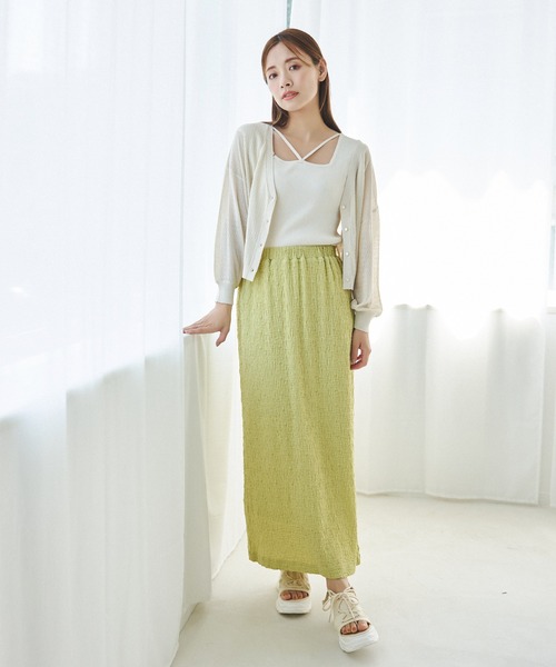 mysty woman(ミスティウーマン)の「テクスチャーカットナロースカート 128881(スカート・レディース・ブラック/パープル/オフホワイト/ピンク/ブルー系その他/イエロー系その他/ライトベージュ・FREE)」の15枚目の写真