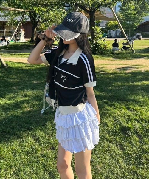 .KOM（ドットコム）の「A'GEM/9 × .kom 『.KOM/ドットケーオーエム』 半袖リボンスポーツジャージ（ジャージ・レディース・ブラック・FREE）」の3枚目の写真