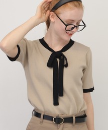 saloon | SALOON(サルーン)/ボウタイカラーニット　半袖(ニット/セーター)