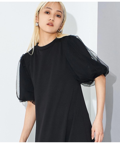 Settimissimo(セッティミッシモ)の「ポンチ チュールボリュームスリーブ ロングワンピース(ワンピース・レディース・ブラック/オフホワイト・FREE)」の12枚目の写真