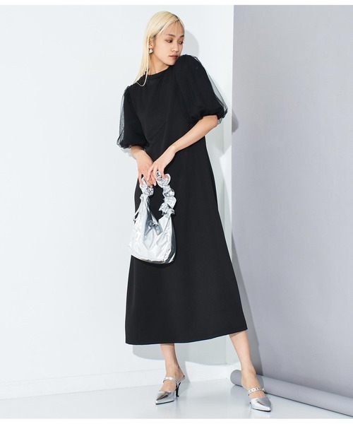 Settimissimo(セッティミッシモ)の「ポンチ チュールボリュームスリーブ ロングワンピース(ワンピース・レディース・ブラック/オフホワイト・FREE)」の14枚目の写真