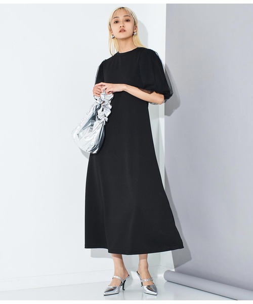 Settimissimo(セッティミッシモ)の「ポンチ チュールボリュームスリーブ ロングワンピース(ワンピース・レディース・ブラック/オフホワイト・FREE)」の16枚目の写真