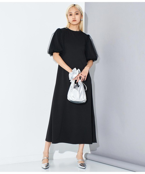 Settimissimo(セッティミッシモ)の「ポンチ チュールボリュームスリーブ ロングワンピース(ワンピース・レディース・ブラック/オフホワイト・FREE)」の15枚目の写真