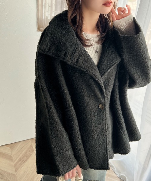 セール】温かふんわりエレガント。ボア素材スタンドネック オーバー