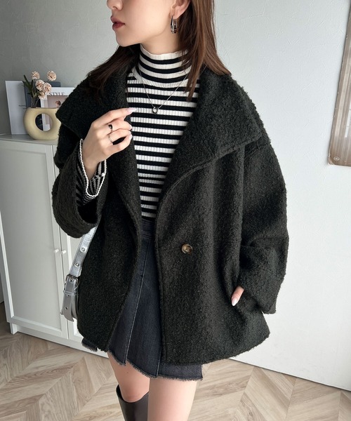 EVALINKA イタリア製ウールボアジャケットコート個性的派手