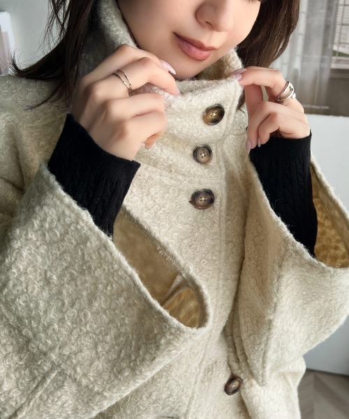 セール】温かふんわりエレガント。ボア素材スタンドネック オーバー