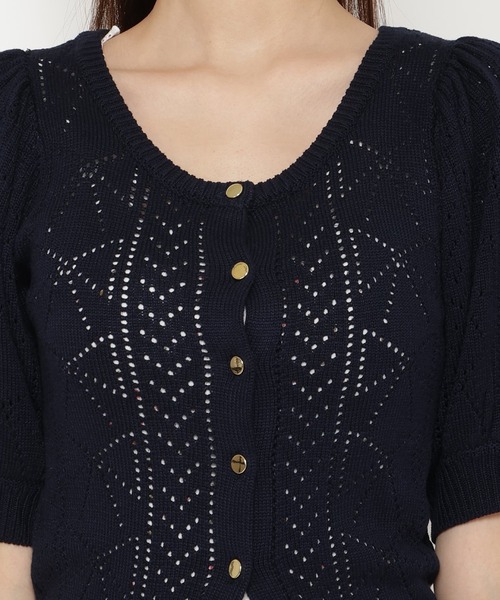 リボン柄クロシェ半袖カーディガン
