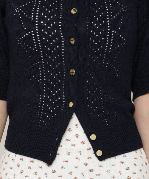 リボン柄クロシェ半袖カーディガン