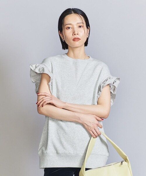 BEAUTY&YOUTH UNITED ARROWS（ビューティーアンドユースユナイテッドアローズ）の「スウェット＆フリル ノースリーブ トップス（Tシャツ/カットソー・レディース・ネイビー/グレー・FREE）」の3枚目の写真