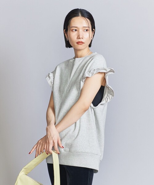 BEAUTY&YOUTH UNITED ARROWS（ビューティーアンドユースユナイテッドアローズ）の「スウェット＆フリル ノースリーブ トップス（Tシャツ/カットソー・レディース・ネイビー/グレー・FREE）」の4枚目の写真
