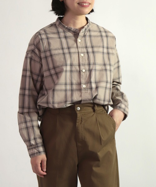 ブラウス シャツ 「OMNIGOD womens / オムニゴッド」 インディゴコットンリネン スタンドカラーシャツ レディース DOMINGO ブラウス シャツ 「OMNIGOD womens / オムニゴッド