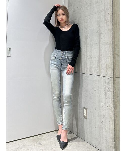 GYDA(ジェイダ)の「クルーネックリブニットトップス(ニット/セーター・レディース・ブラック/その他1/オフホワイト・FREE)」の7枚目の写真