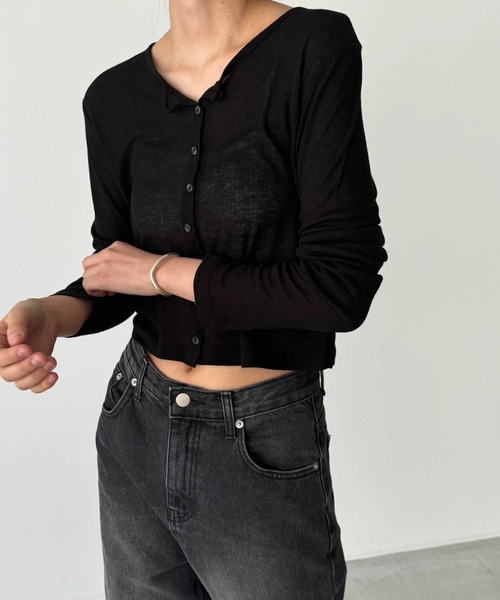 CANAL JEAN(キャナルジーン)の「El mar テンセルクロップドカーディガン(カーディガン/ボレロ・レディース・グレー/ブラック・ONE SIZE)」の3枚目の写真