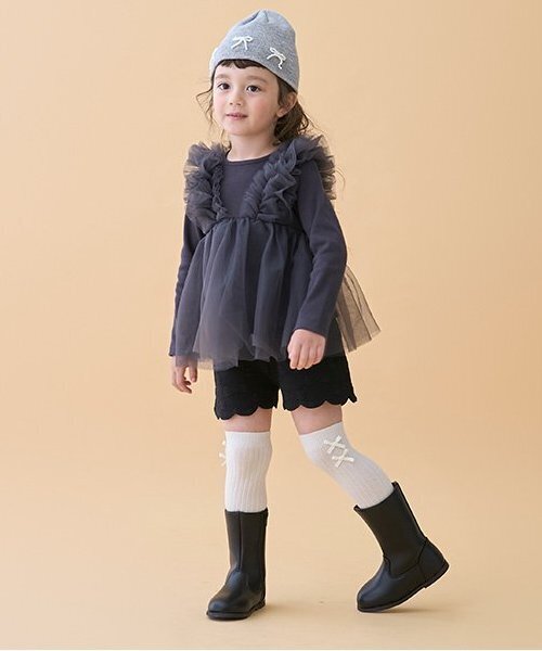 petit main（プティマイン）の「リボンオーバーニーソックス（ソックス/靴下・キッズ・ブラック/オフホワイト/グレー・S/M/L）」の4枚目の写真