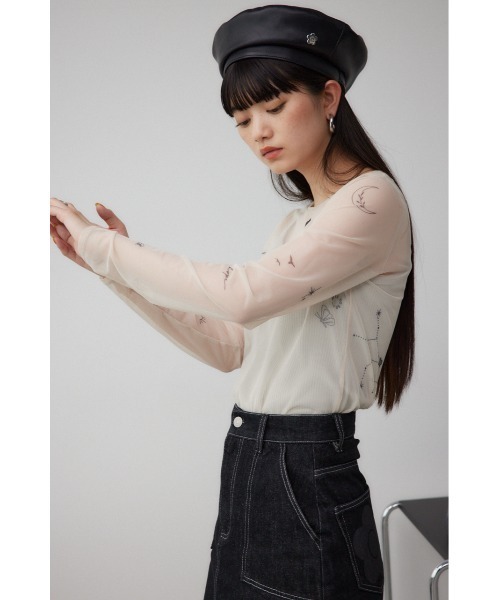 AZUL by moussy（アズールバイマウジー）の「MARY QUANT×AZUL　シアータトゥートップス（Tシャツ/カットソー・レディース・ブラック/ライトベージュ・FREE）」の16枚目の写真