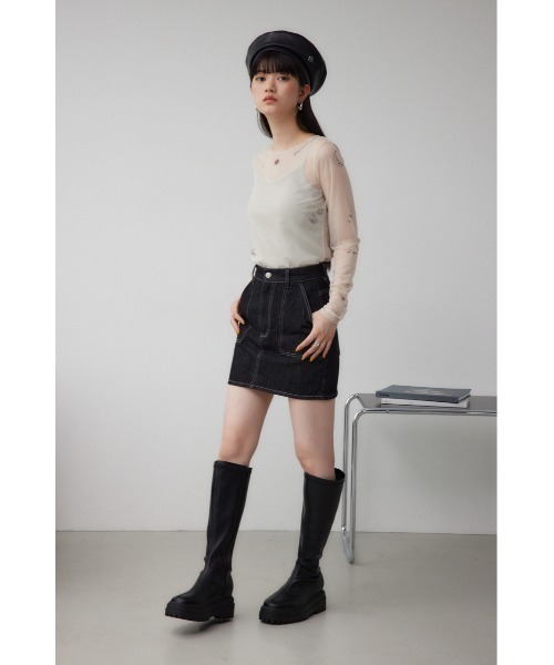 AZUL by moussy（アズールバイマウジー）の「MARY QUANT×AZUL　シアータトゥートップス（Tシャツ/カットソー・レディース・ブラック/ライトベージュ・FREE）」の14枚目の写真