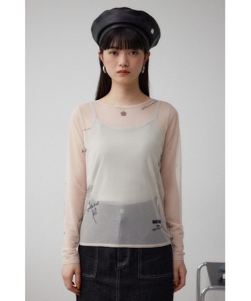 AZUL by moussy（アズールバイマウジー）の「MARY QUANT×AZUL　シアータトゥートップス（Tシャツ/カットソー・レディース・ブラック/ライトベージュ・FREE）」の13枚目の写真
