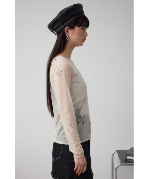 AZUL by moussy（アズールバイマウジー）の「MARY QUANT×AZUL　シアータトゥートップス（Tシャツ/カットソー・レディース・ブラック/ライトベージュ・FREE）」の12枚目の写真