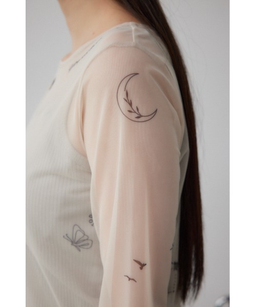 AZUL by moussy（アズールバイマウジー）の「MARY QUANT×AZUL　シアータトゥートップス（Tシャツ/カットソー・レディース・ブラック/ライトベージュ・FREE）」の7枚目の写真