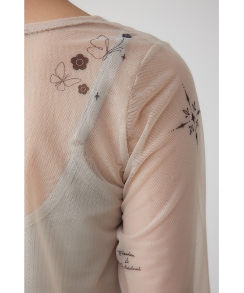 AZUL by moussy（アズールバイマウジー）の「MARY QUANT×AZUL　シアータトゥートップス（Tシャツ/カットソー・レディース・ブラック/ライトベージュ・FREE）」の6枚目の写真