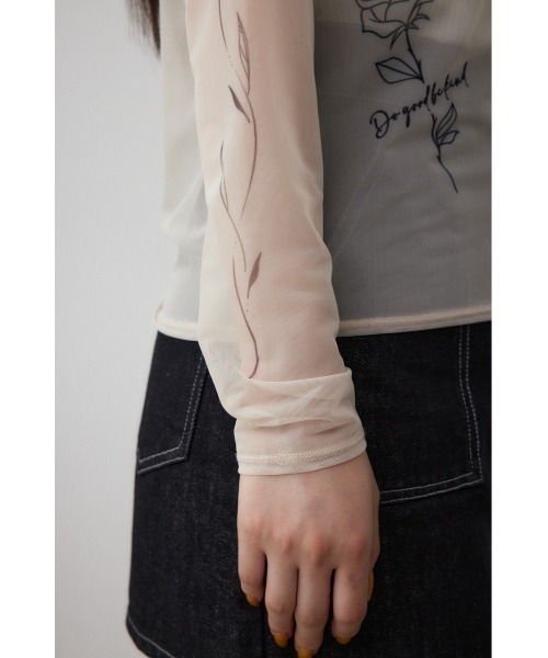 AZUL by moussy（アズールバイマウジー）の「MARY QUANT×AZUL　シアータトゥートップス（Tシャツ/カットソー・レディース・ブラック/ライトベージュ・FREE）」の4枚目の写真