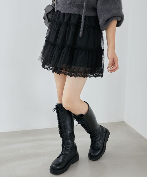 MAJESTIC LEGON(マジェスティックレゴン)の「チュールレースミニスカパン(その他パンツ・レディース・アイボリー/ブラック・MEDIUM)」の2枚目の写真