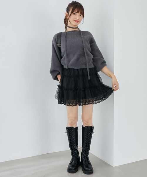 MAJESTIC LEGON(マジェスティックレゴン)の「チュールレースミニスカパン(その他パンツ・レディース・アイボリー/ブラック・MEDIUM)」の12枚目の写真