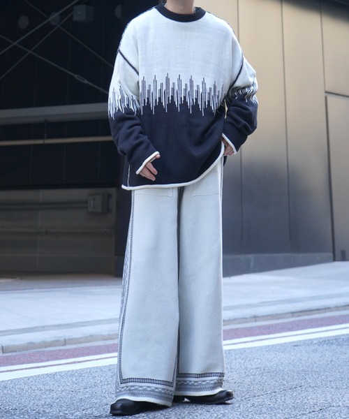 Confirm（コンファーム）の「サイドライン ジャガードニット ワイドストレートパンツ【Confirm】（その他パンツ・メンズ・ナチュラル/ブラック/ネイビー・M/L）」の14枚目の写真