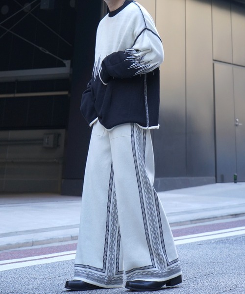 Confirm（コンファーム）の「サイドライン ジャガードニット ワイドストレートパンツ【Confirm】（その他パンツ・メンズ・ナチュラル/ブラック/ネイビー・M/L）」の15枚目の写真