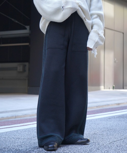 Confirm（コンファーム）の「サイドライン ジャガードニット ワイドストレートパンツ【Confirm】（その他パンツ・メンズ・ナチュラル/ブラック/ネイビー・M/L）」の4枚目の写真