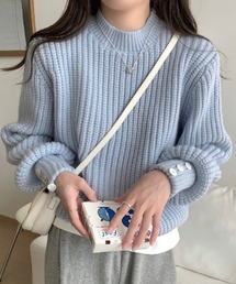袖ボタン デザインリブニットプルオーバー