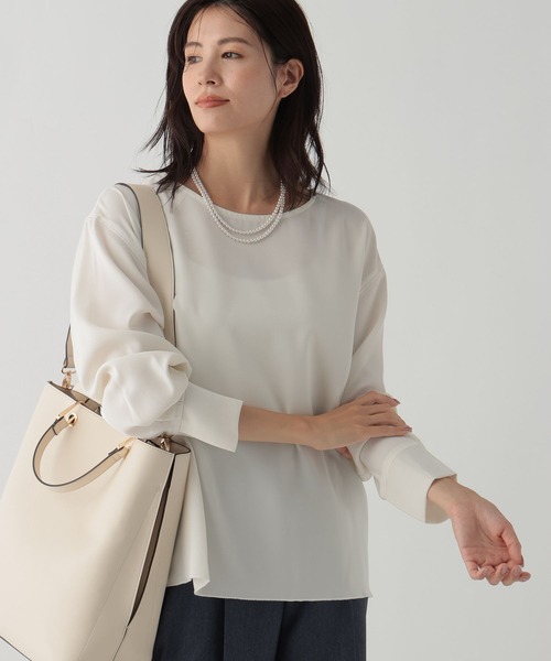 Elura(エルーラ)の「ダブルクロスプルオーバー/139365(Tシャツ/カットソー・レディース・チャコールグレー/ネイビー/ホワイト・LARGE/MEDIUM)」の1枚目の写真