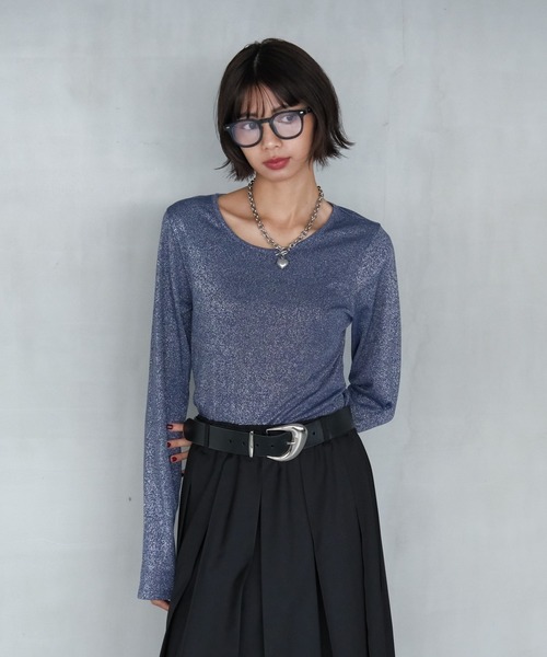 D&G　美品　伸縮性抜群キラキラネイビーラメカットソー(^^♪ キラキラカットロングスリーブ/ラメインナー 【新色追加】（Tシャツ