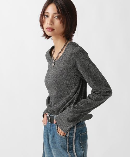 PAGEBOY（ページボーイ）の「キラキラカットロングスリーブ/ラメインナー　【新色追加】（Tシャツ/カットソー・レディース・ブラック/オフホワイト/シルバー/グレー系その他/ブラウン/ダークネイビー・FREE）」の13枚目の写真