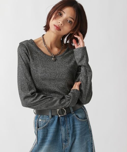 PAGEBOY（ページボーイ）の「キラキラカットロングスリーブ/ラメインナー　【新色追加】（Tシャツ/カットソー・レディース・ブラック/オフホワイト/シルバー/グレー系その他/ブラウン/ダークネイビー・FREE）」の14枚目の写真