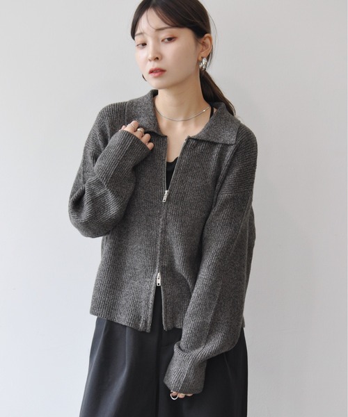 ダブルジップ襟付きニットカーディガン（カーディガン/ボレロ）｜Meli