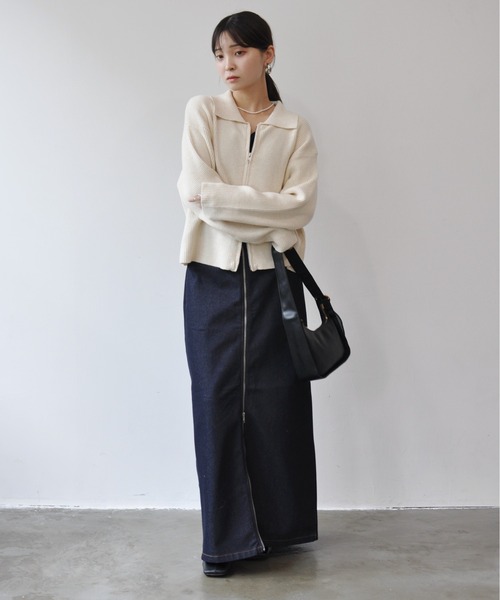 Meli rich(メリーリッチ)の「ダブルジップ襟付きニットカーディガン(カーディガン/ボレロ・レディース・ベージュ/チャコールグレー/アイボリー/カーキ・FREE)」の22枚目の写真