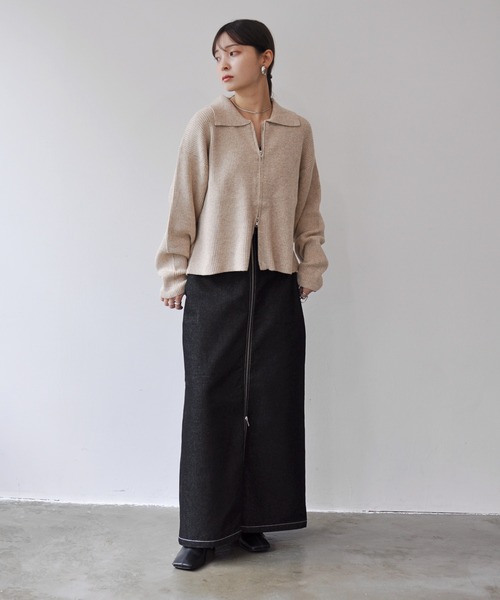 Meli rich(メリーリッチ)の「ダブルジップ襟付きニットカーディガン(カーディガン/ボレロ・レディース・ベージュ/チャコールグレー/アイボリー/カーキ・FREE)」の8枚目の写真