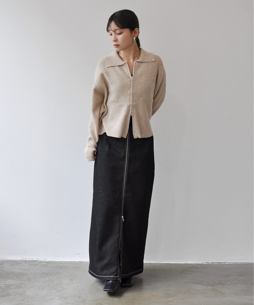 Meli rich(メリーリッチ)の「ダブルジップ襟付きニットカーディガン(カーディガン/ボレロ・レディース・ベージュ/チャコールグレー/アイボリー/カーキ・FREE)」の10枚目の写真
