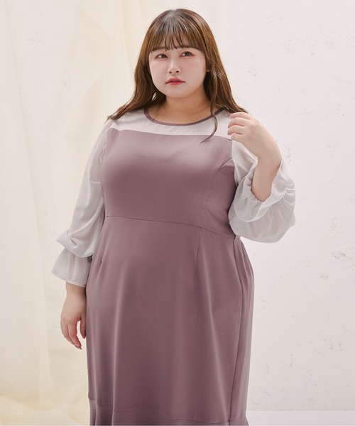 Louiosy(ルオシー)の「【大きいサイズ】シアー切り替えマーメイドワンピース(ワンピース・レディース・ラベンダー/ブラック/サックスブルー/ブラック系その他・3L/4L)」の10枚目の写真