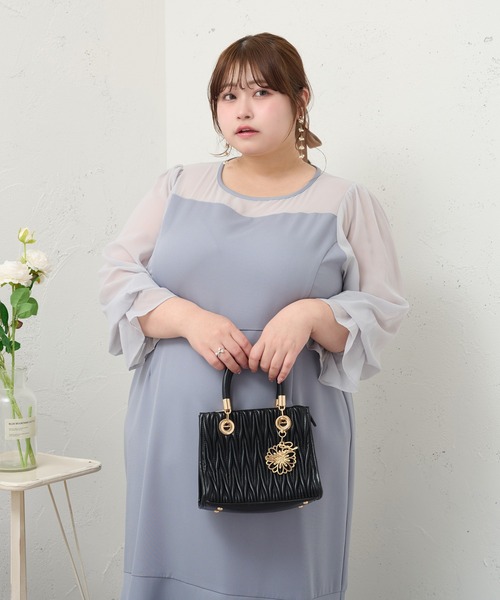 louiosy ルオシー　シアードットワンピース　ブラック　3L 新品タグ付き セール】【大きいサイズ】シアー切り替えマーメイドワンピース