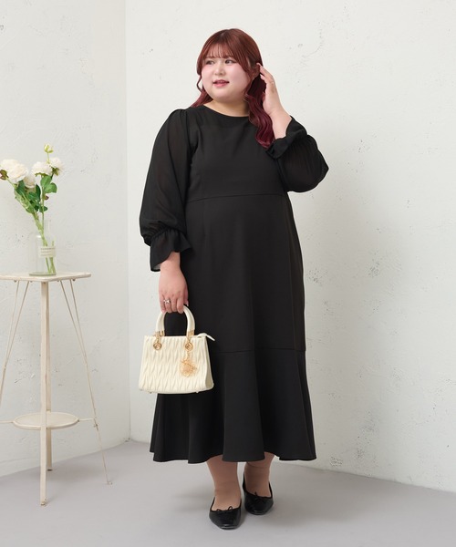 louiosy ルオシー　シアードットワンピース　ブラック　3L 新品タグ付き セール】【大きいサイズ】シアー切り替えマーメイドワンピース