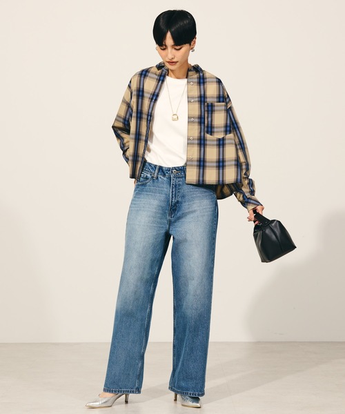 AMERICAN HOLIC(アメリカンホリック)の「イージーケアショート丈チェックシャツ(シャツ/ブラウス・レディース・ベージュ/ブラック・M/L)」の5枚目の写真