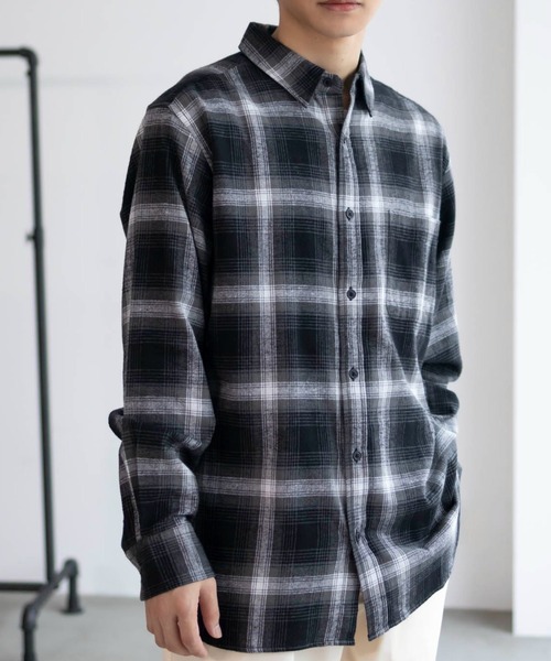 NAVY（ネイビー）の「柔らかな風合いの チェックシャツ（シャツ/ブラウス・メンズ・レッド/ダークネイビー/ネイビー/オフホワイト/ブラック/ライトベージュ・M/L/XL）」の12枚目の写真