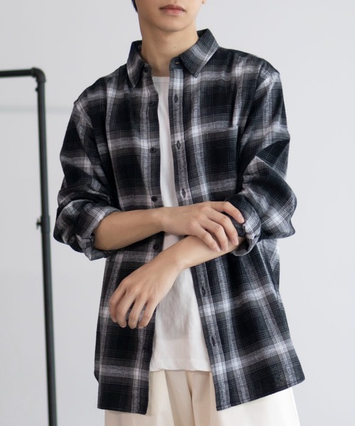 NAVY（ネイビー）の「柔らかな風合いの チェックシャツ（シャツ/ブラウス・メンズ・レッド/ダークネイビー/ネイビー/オフホワイト/ブラック/ライトベージュ・M/L/XL）」の14枚目の写真