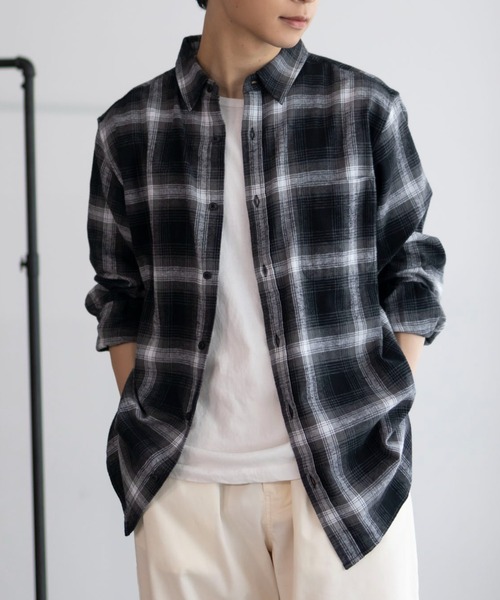 NAVY（ネイビー）の「柔らかな風合いの チェックシャツ（シャツ/ブラウス・メンズ・レッド/ダークネイビー/ネイビー/オフホワイト/ブラック/ライトベージュ・M/L/XL）」の13枚目の写真