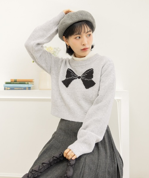 3.3 Field Trip （3.3フィールドトリップ）の「3.3 Field Trip／BIGリボンニット（ニット/セーター・レディース・ブルー/ライトグレー・FREE）」の2枚目の写真