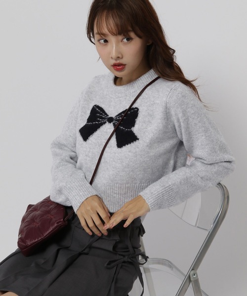 3.3 Field Trip （3.3フィールドトリップ）の「3.3 Field Trip／BIGリボンニット（ニット/セーター・レディース・ブルー/ライトグレー・FREE）」の7枚目の写真